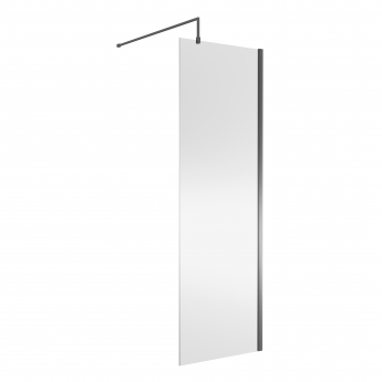 Nuie Wet Room Screen 1850mm High x 700mm Wide with Support Bar 8mm Glass - Brushed Pewter | Product Image