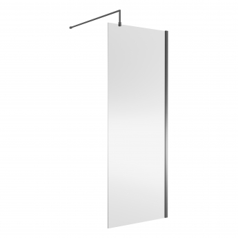 Nuie Wet Room Screen 1850mm High x 800mm Wide with Support Bar 8mm Glass - Brushed Pewter | Product Image