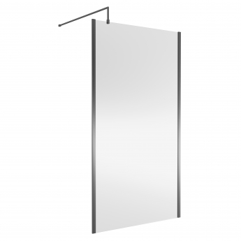 Nuie Outer Framed Wetroom Screen 1850mm High x 1100mm Wide with Support Bar 8mm Glass - Brushed Pewter | Product Image