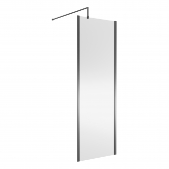 Nuie Outer Framed Wetroom Screen 1850mm High x 700mm Wide with Support Bar 8mm Glass - Brushed Pewter | Product Image