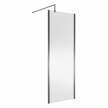 Nuie Outer Framed Wetroom Screen 1850mm High x 760mm Wide with Support Bar 8mm Glass - Brushed Pewter | Product Image
