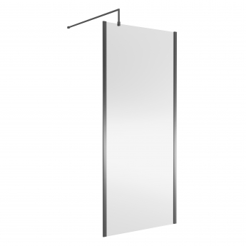 Nuie Outer Framed Wetroom Screen 1850mm High x 900mm Wide with Support Bar 8mm Glass - Brushed Pewter