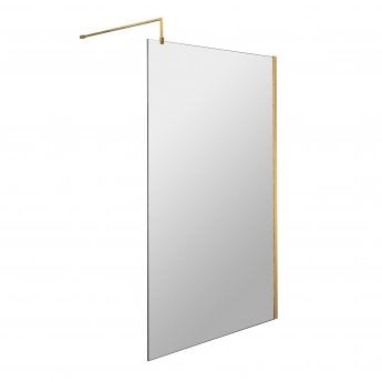 Nuie Wet Room Screen 1850mm High x 1000mm Wide with Support Bar 8mm Glass - Brushed Brass