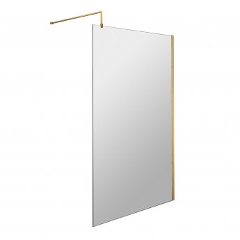 Nuie Wet Room Screen 1850mm High x 1100mm Wide with Support Bar 8mm Glass - Brushed Brass | Product Image