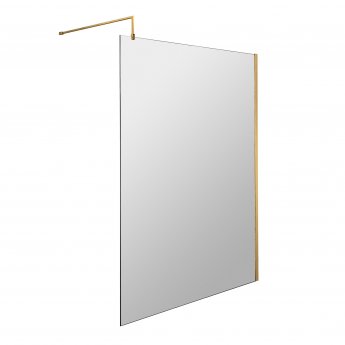 Nuie Wet Room Screen 1850mm High x 1400mm Wide with Support Bar 8mm Glass - Brushed Brass