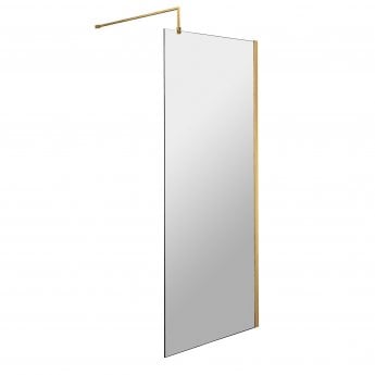 Nuie Wet Room Screen 1850mm x 760mm Wide with Support Bar 8mm Glass - Brushed Brass