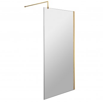 Nuie Wet Room Screen 1850mm x 900mm Wide with Support Bar 8mm Glass - Brushed Brass