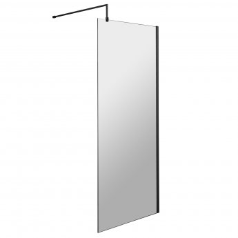 Nuie Wet Room Screen 1850mm High x 700mm Wide with Support Bar 8mm Glass - Matt Black