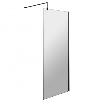 Nuie Wet Room Screen 1850mm High x 760mm Wide with Support Bar 8mm Glass - Matt Black