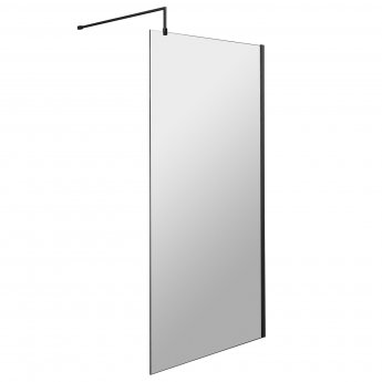 Nuie Wet Room Screen 1850mm High x 800mm Wide with Support Bar 8mm Glass - Matt Black