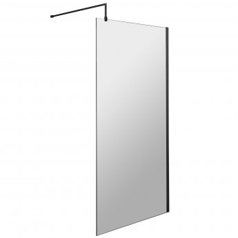 Nuie Wet Room Screen 1850mm High x 1000mm Wide with Support Bar 8mm Glass - Matt Black