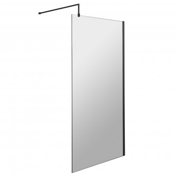 Nuie Wet Room Screen 1850mm High x 1100mm Wide with Support Bar 8mm Glass - Matt Black