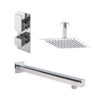 Nuie Windon Thermostatic Twin Square Concealed Shower Valve with Fixed Head and Arm - Chrome | Product Image