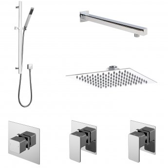 Nuie Windon Thermostatic Concealed Mixer Shower with Shower Kit + Fixed Head Stop Tap and Diverter