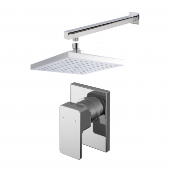 Nuie Windon Square Manual Concealed Shower Valve with Fixed Head and Arm - Chrome