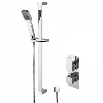 Nuie Windon Twin Square Thermostatic Concealed Shower Valve with Slider Rail Kit - Chrome
