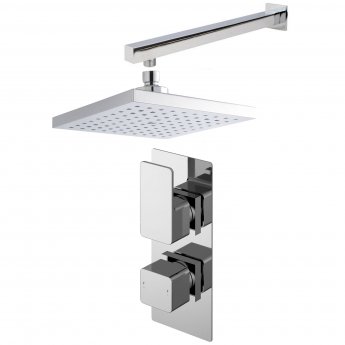 Nuie Windon Twin Square Thermostatic Concealed Shower Valve with Fixed Head and Arm - Chrome