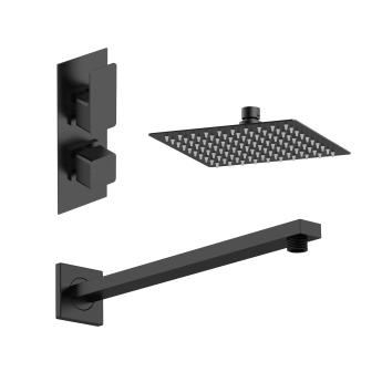 Nuie Windon Thermostatic Twin Square Concealed Shower Valve with Fixed Head and Arm - Matt Black | Product Image
