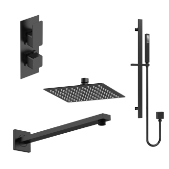 Nuie Windon Thermostatic Twin Concealed Complete Mixer Shower with Diverter - Matt Black | Product Image