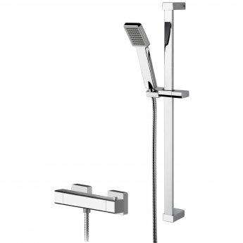 Nuie Windon Square Thermostatic Bar Shower Valve with Slider Rail Kit - Chrome