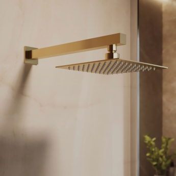 Nuie Windon Thermostatic Twin Square Concealed Shower Valve with Fixed Head and Arm - Brushed Brass | Product Image