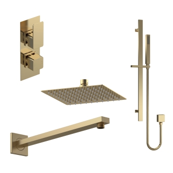 Nuie Windon Thermostatic Twin Concealed Complete Mixer Shower with Diverter - Brushed Brass | Product Image
