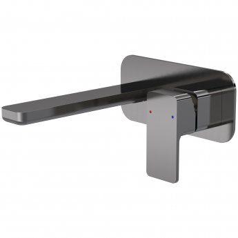 Nuie Windon 2-Hole Wall Mounted Basin Mixer Tap with Plate - Brushed Pewter