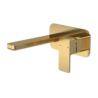 Nuie Windon 2-Hole Wall Mounted Basin Mixer Tap with Plate - Brushed Brass