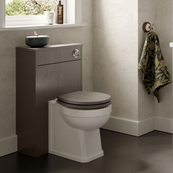 Nuie York Back to Wall WC Toilet Unit 500mm Wide - Grey Woodgrain