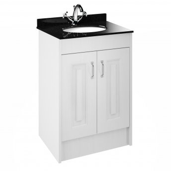Nuie York Floor Standing Vanity Unit with Black Marble Basin 600mm Wide White Ash - 1 Tap Hole