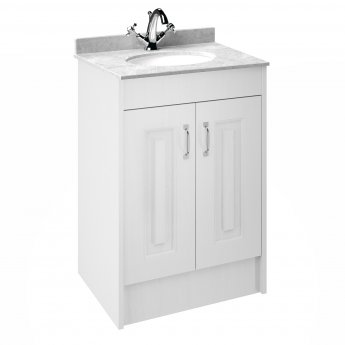 Nuie York Floor Standing Vanity Unit with White Marble Basin 600mm Wide White Ash - 1 Tap Hole