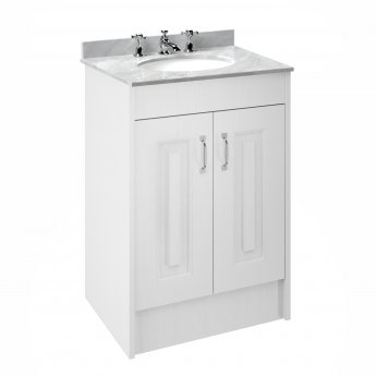 Nuie York Floor Standing Vanity Unit with Grey Marble Basin 600mm Wide White Ash - 3 Tap Hole