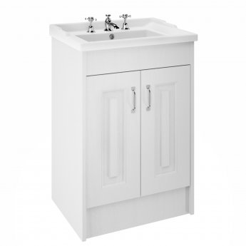 Nuie York Floor Standing Vanity Unit with Basin 600mm Wide White Ash - 3 Tap Hole