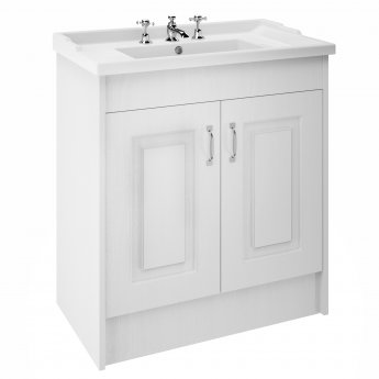 Nuie York Floor Standing Vanity Unit with Basin 800mm Wide White Ash - 3 Tap Hole