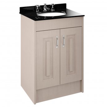 Nuie York Floor Standing Vanity Unit with Black Marble Basin 600mm Wide Stone Grey - 3 Tap Hole