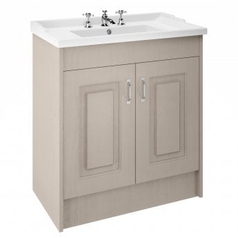 Nuie York Floor Standing Vanity Unit with Basin 800mm Wide Stone Grey - 3 Tap Hole