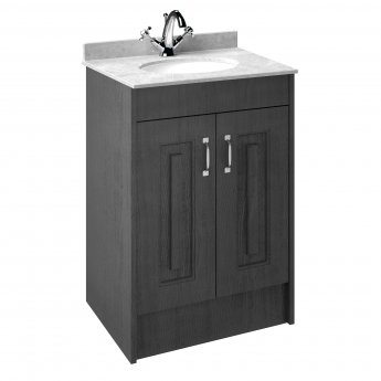 Nuie York Floor Standing Vanity Unit with White Marble Basin 600mm Wide Royal Grey - 1 Tap Hole