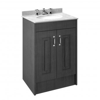 Nuie York Floor Standing Vanity Unit with White Marble Basin 600mm Wide Royal Grey - 3 Tap Hole