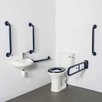 Nymas Close Coupled Disabled Toilet Doc M Pack White - Dark Blue Grab Rails