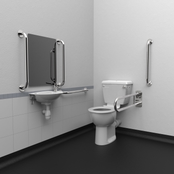Nymas NymaCARE Close Coupled Lockable Cistern Doc M Toilet Pack with TMV3 Valve - Polished Grab Rails