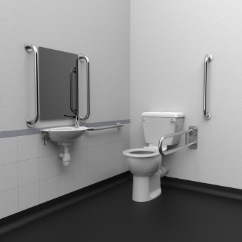 Nymas NymaCARE Close Coupled Lockable Cistern Doc M Toilet Pack with TMV3 Valve - Satin Grab Rails