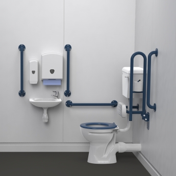 Nymas Low Level Disabled Toilet Doc M Pack White - Dark Blue Grab Rails