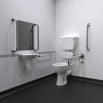 Nymas NymaCARE Low Level Lockable Cistern Doc M Toilet Pack with TMV3 Valve - Polished Grab Rails