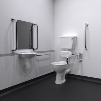 Nymas NymaCARE Low Level Lockable Cistern Doc M Toilet Pack with TMV3 Valve - Satin Grab Rails