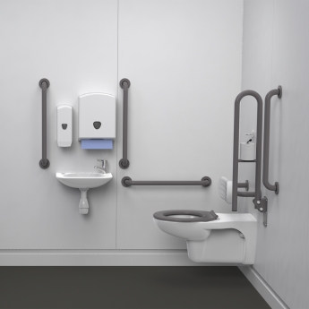 Nymas Nyma PRO Wall Hung Doc M Pack Concealed Fixings White - 5 x Grey Grab Rails | Product Image