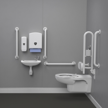 Nymas NymaPRO Wall Hung Doc M Toilet Pack with Steel Grab Rails and TMV3 Valve - White | Product Image