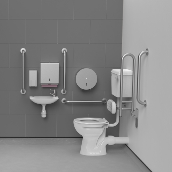 Nymas NymaCARE Low Level Lockable Cistern Doc M Toilet Pack with TMV3 Valve - Satin Grab Rails