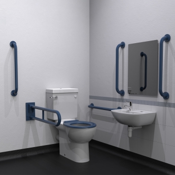Nymas NymaCARE Premium Rimless LH Close Coupled Doc M Toilet Pack - Dark Blue Grab Rails