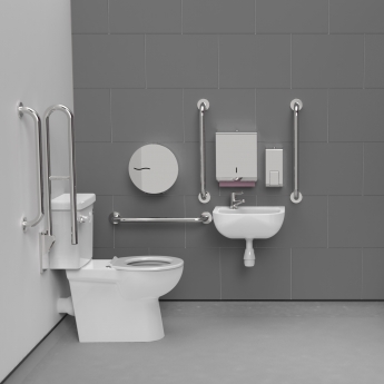 Nymas NymaCARE Premium Rimless LH Close Coupled Doc M Toilet Pack - Polished Grab Rails