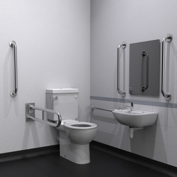 Nymas NymaCARE Premium Rimless LH Close Coupled Doc M Toilet Pack - Satin Grab Rails